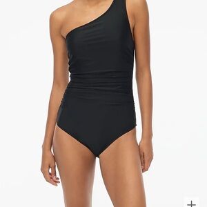 J. Crew Black One-Shoulder Ruched One-Piece Swimsuit
